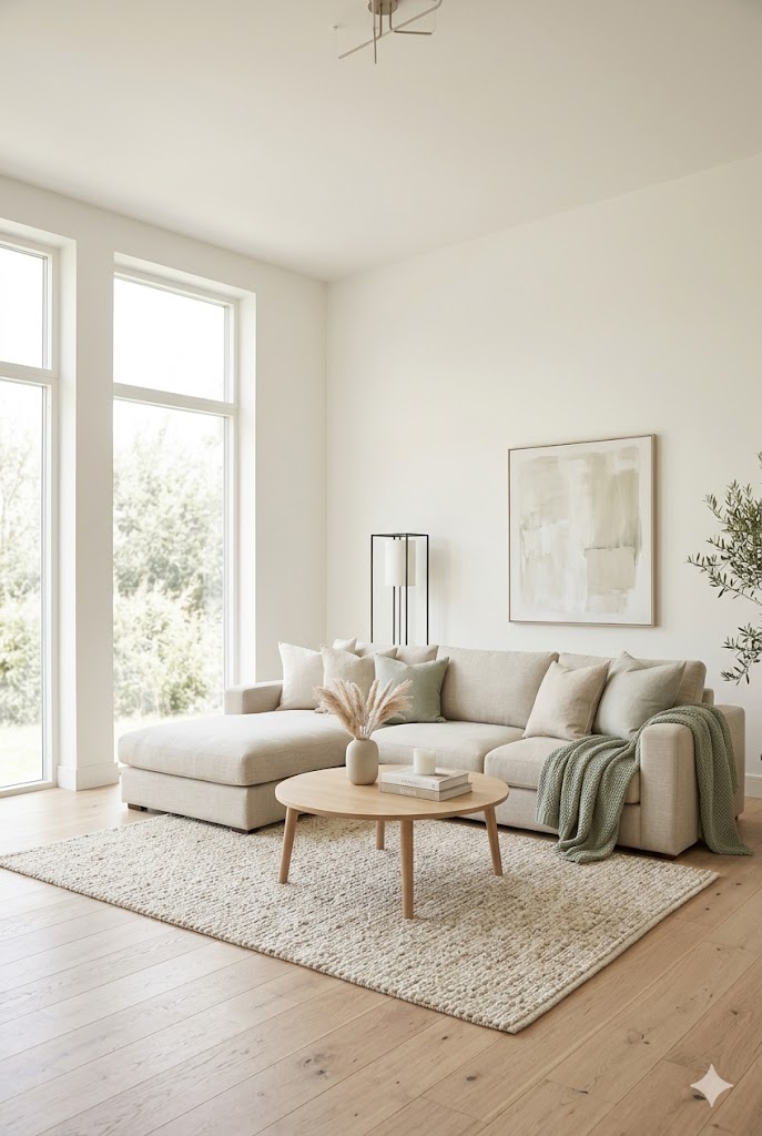 Minimalist Summer decor Living room, peaceful summer vibe, modern aesthetic