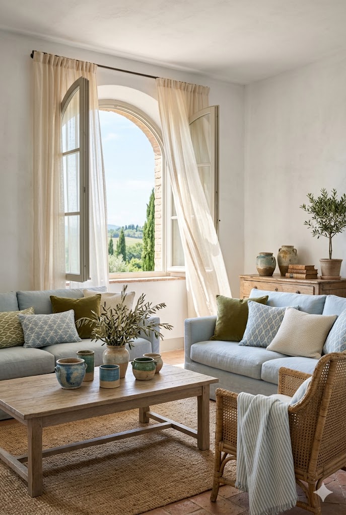 Mediterranean Tuscan living space Coastal Rustic Styling