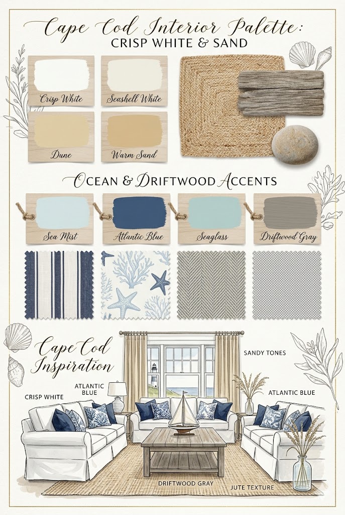 Cape Cod interior color palette inspiration board