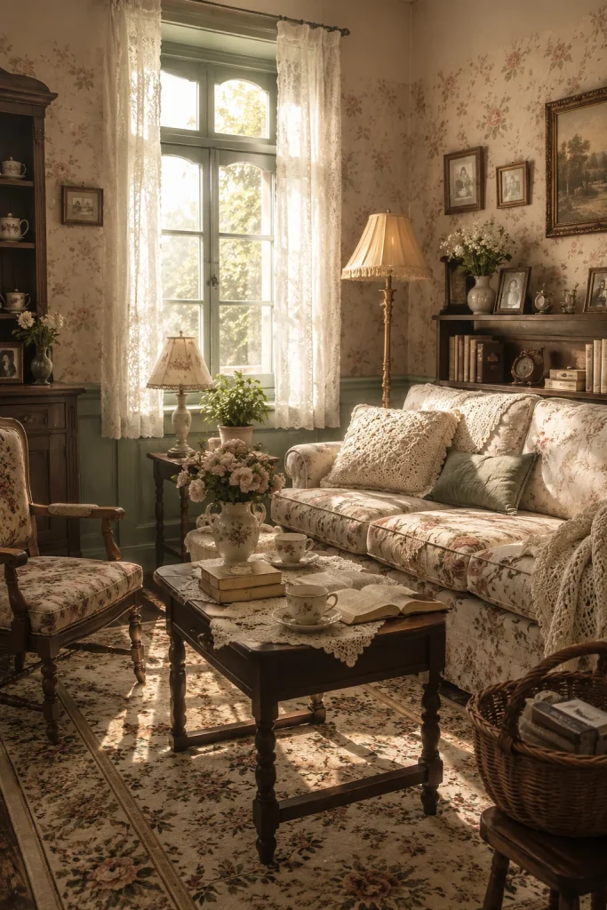 Living Room with Vintage Cottage Charm