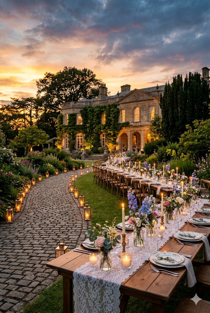 countryside estate garden wedding reception