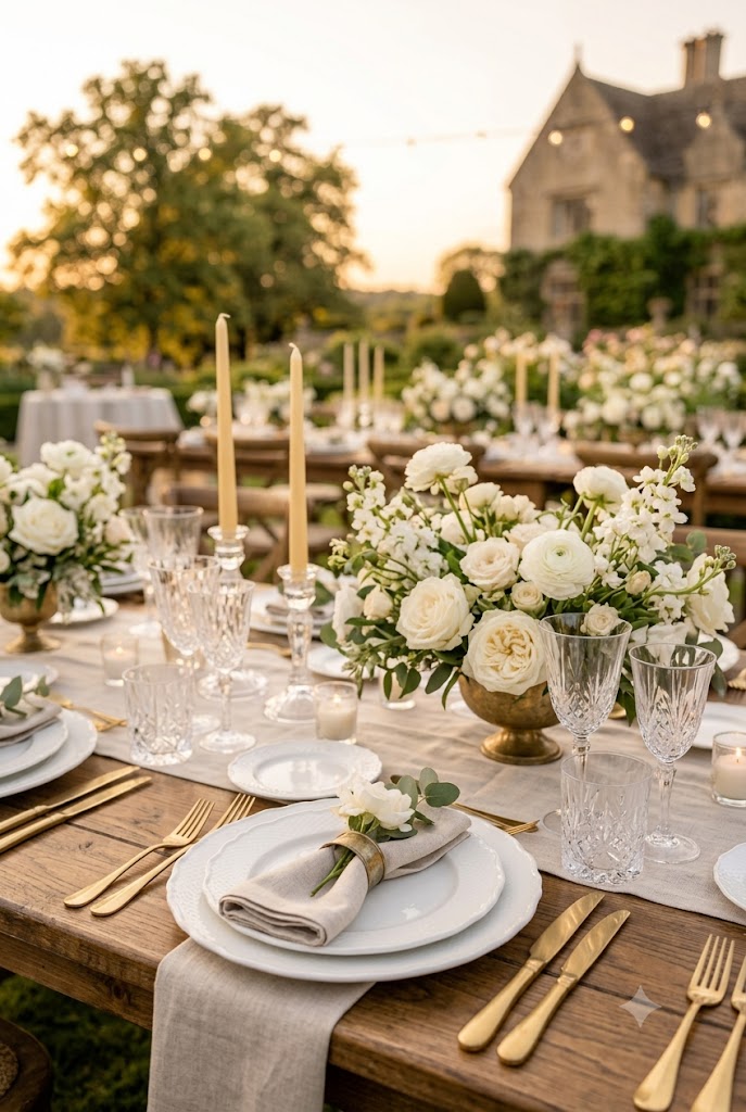 countryside estate garden wedding table decor