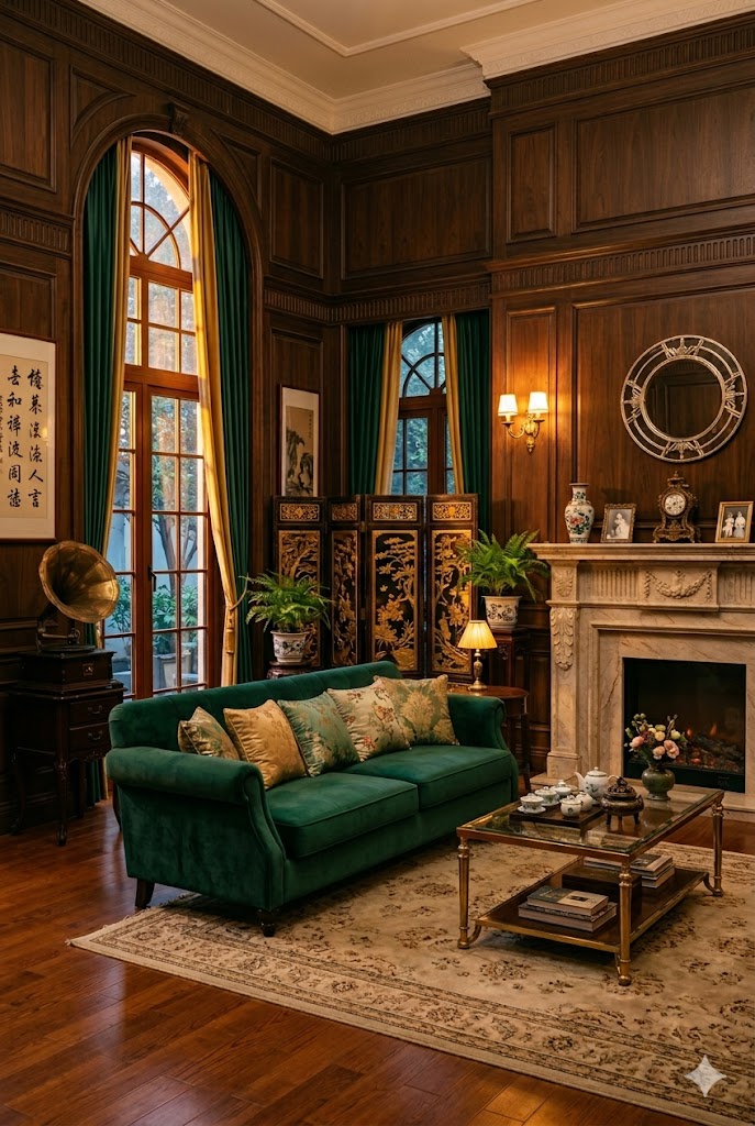 Antique-Inspired Accessories in Shanghai villa living room