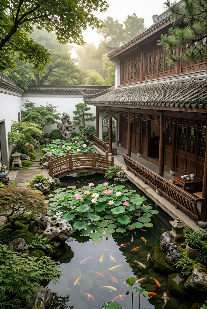 Jiangnan Garden with Peaceful Lotus Ponds