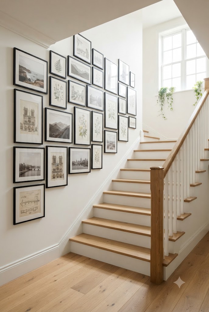 Staircase Gallery Wall with Black Frames