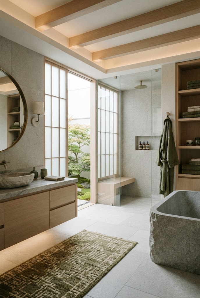 Soft Stone Colors spa inspired luxury asian bathroom