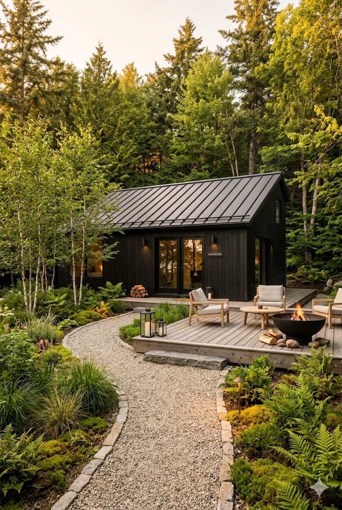 Modern Black Cabin in Scandinavian garden style