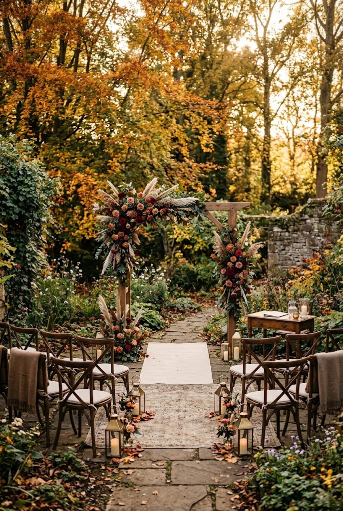 Autumn Micro wedding in backyard cozy small celebration