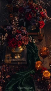 Moody Wedding Centerpiece Ideas: Deep Red, Plum & Burgundy Flowers